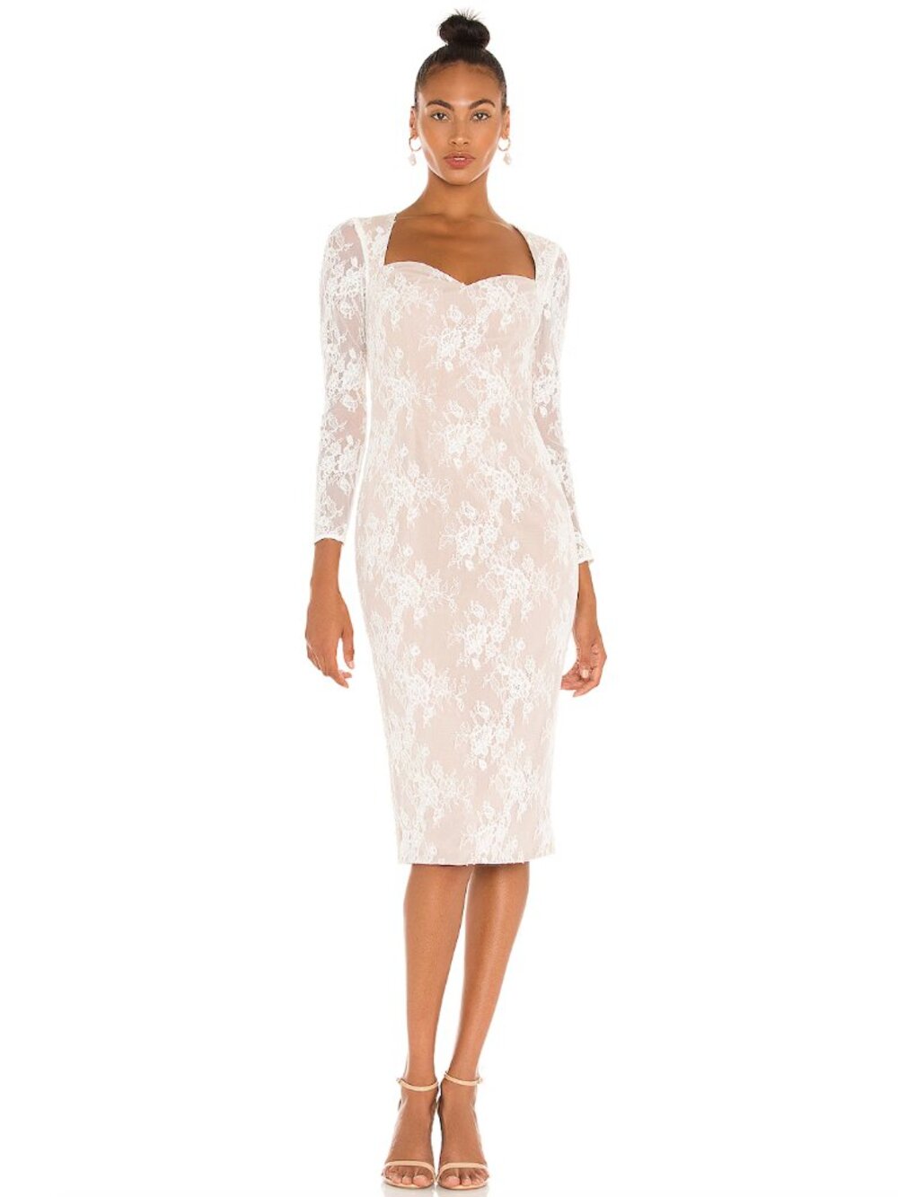 Elliatt Bottlebrush White Lace Long Sleeve Midi Dress BNWT Size S